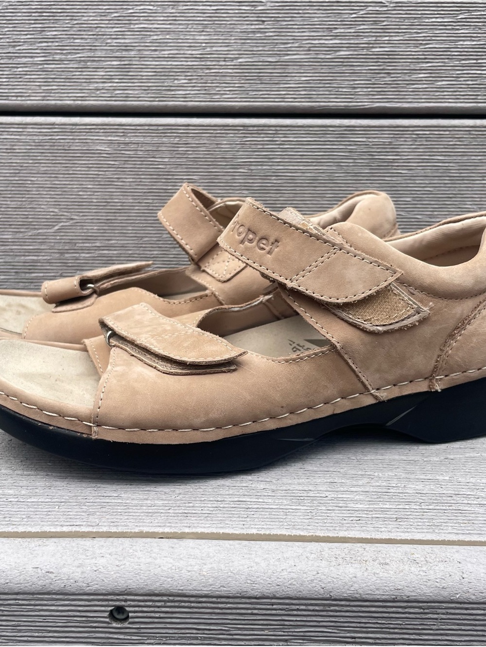 Propet Pedic Leather Walker Tan Dusty Taupe Adjustable Sandal Womens Sz 8 X (2E)